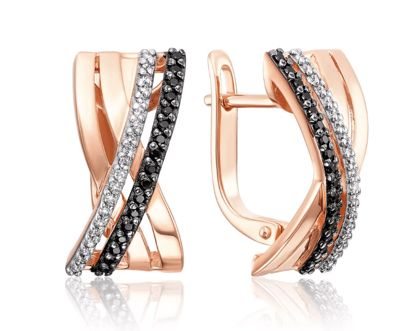 Масивні сережки-модна деталь яскравого образу: золоті сережки з чорними фіанітами