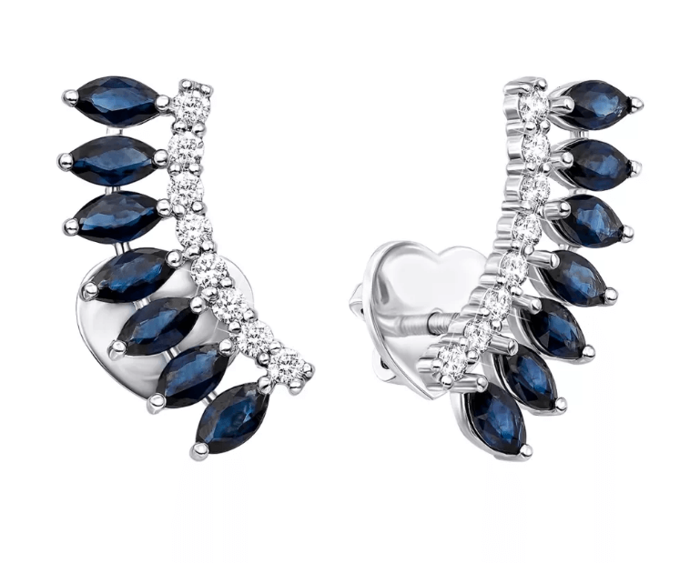 Масивні сережки-модна деталь яскравого образу: золоті сережки-Кафи з діамантами і сапфірами