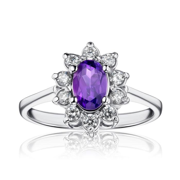 Срібна каблучка з аметистом та фіанітами 00054/12/1/5815