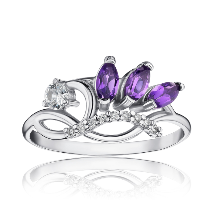 Срібна каблучка з аметистом та фіанітами 001041/12/1/7578