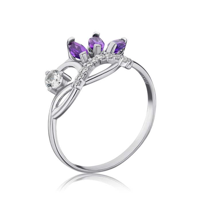 Срібна каблучка з аметистом та фіанітами 001041/12/1/7578