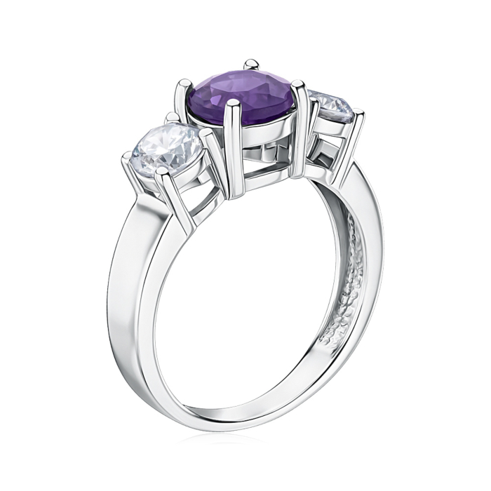 Серебряное кольцо с аметистом и фианитами. Артикул 00127/12/1/5791