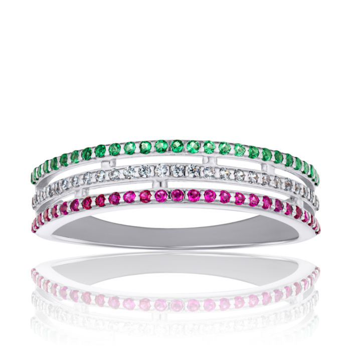 Серебряное кольцо с цветными фианитами. Артикул 001385/12/1/2455