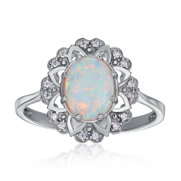 Срібна каблучка з опалом і фіанітами. Артикул 001447/12/1/4218