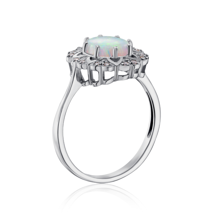 Срібна каблучка з опалом і фіанітами. Артикул 001447/12/1/4218