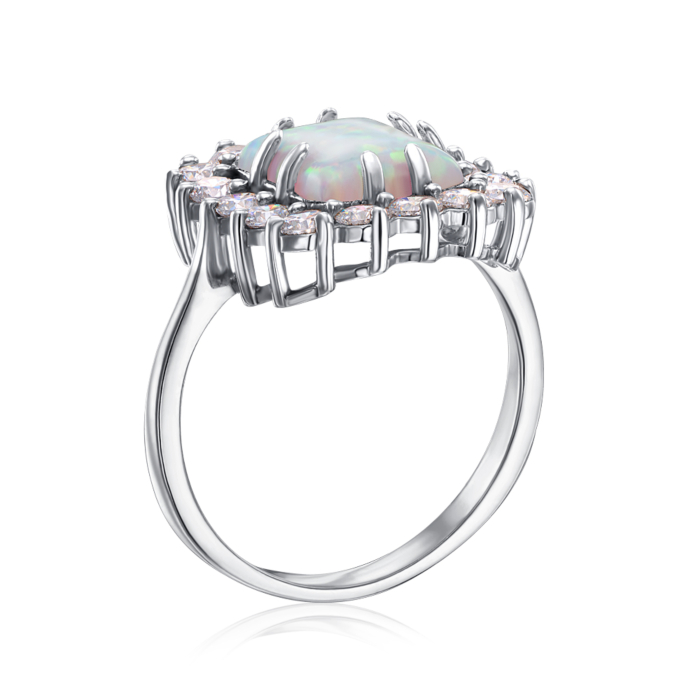 Серебряное кольцо с опалом и фианитами. Артикул 001451/12/1/4227
