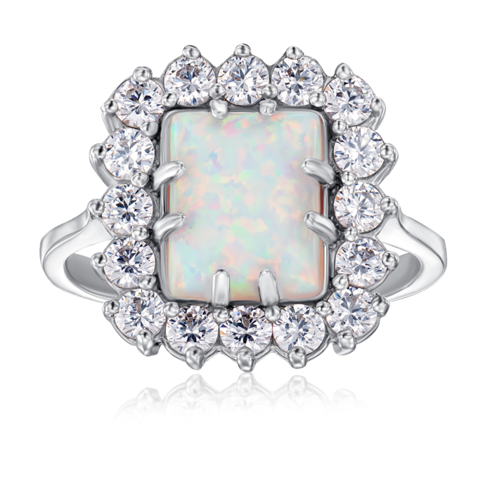 Серебряное кольцо с опалом и фианитами. Артикул 001451/12/1/4227