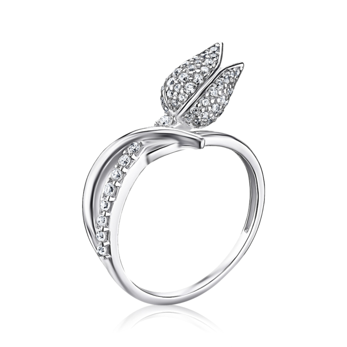 Серебряное кольцо «Цветок» с фианитами 001499/12/1/75