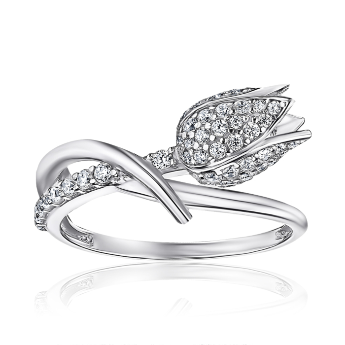 Серебряное кольцо «Цветок» с фианитами 001499/12/1/75