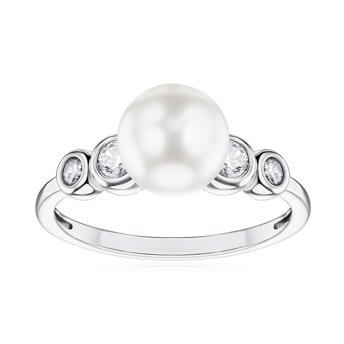 Серебряное кольцо с искусственной жемчужиной и фианитами 001501/12/1/21380