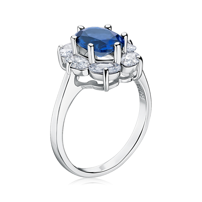 Серебряное кольцо с сапфиром и фианитами. Артикул 00150/12/1/1043