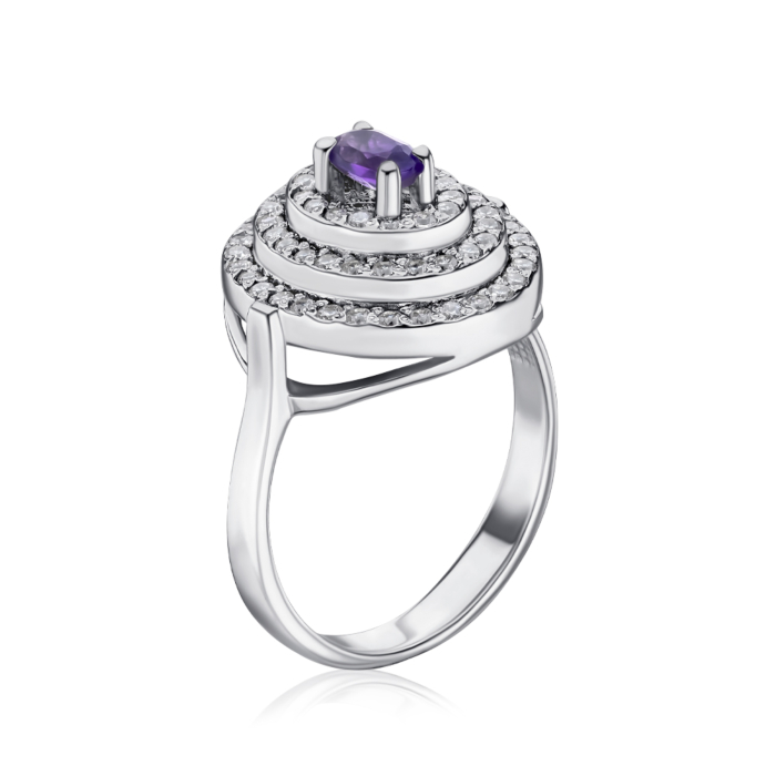 Серебряное кольцо с аметистом и фианитами. Артикул 00162/12/1/5788