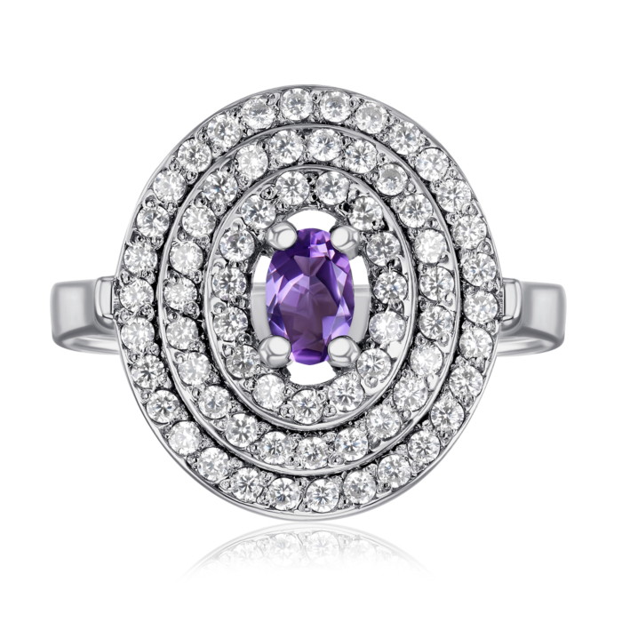 Серебряное кольцо с аметистом и фианитами. Артикул 00162/12/1/5788