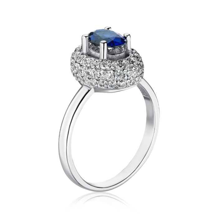 Серебряное кольцо с сапфиром и фианитами. Артикул 00200/12/1/1006