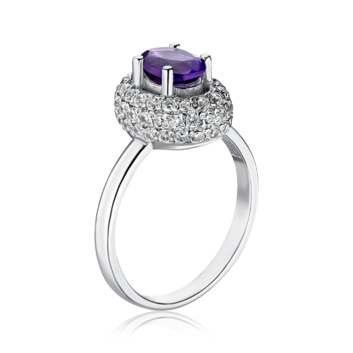 Серебряное кольцо с аметистом и фианитами. Артикул 00200/12/1/5788