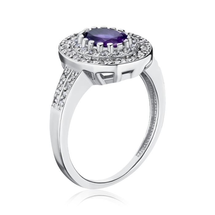 Срібна каблучка з аметистом та фіанітами. Артикул 00291/12/1/5793