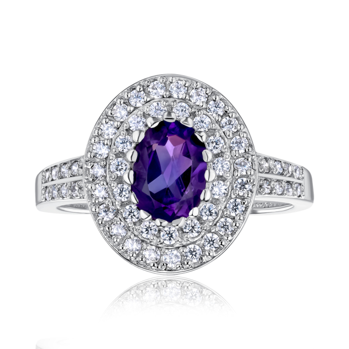 Срібна каблучка з аметистом та фіанітами. Артикул 00291/12/1/5793