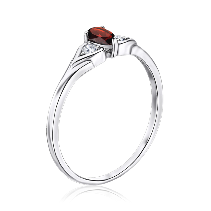 Серебряное кольцо с гранатом и фианитами. Артикул 00351/12/1/5796