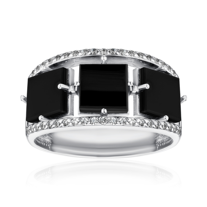 Срібна каблучка з оніксом та фіанітами 00729/12/1/2767