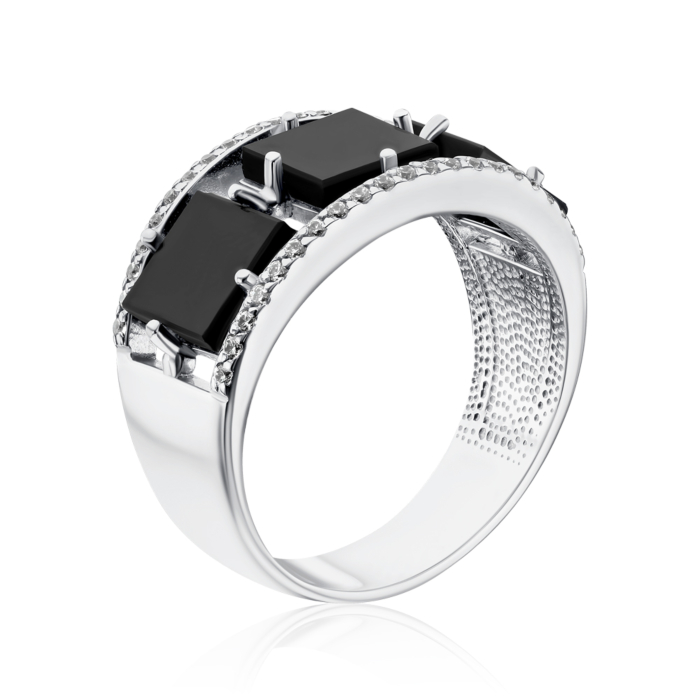 Срібна каблучка з оніксом та фіанітами 00729/12/1/2767