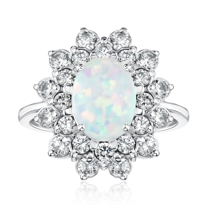 Серебряное кольцо с опалом и фианитами 00739/12/1/2137