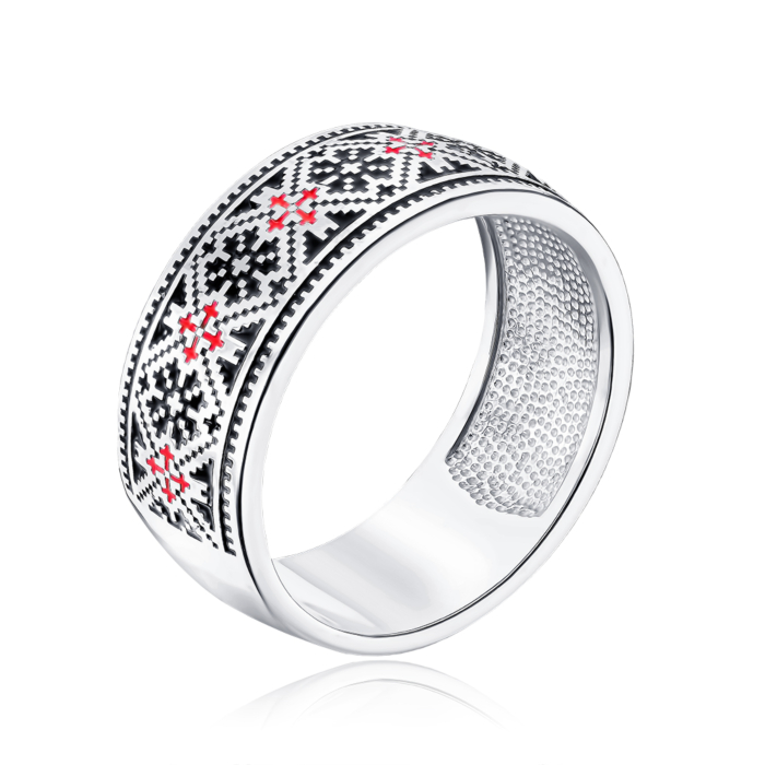 Срібна каблучка з чорною та червоною емаллю 00768/12/1/355