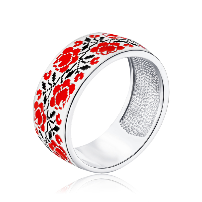 Срібна каблучка з червоною та чорною емаллю 00774/12/1/355