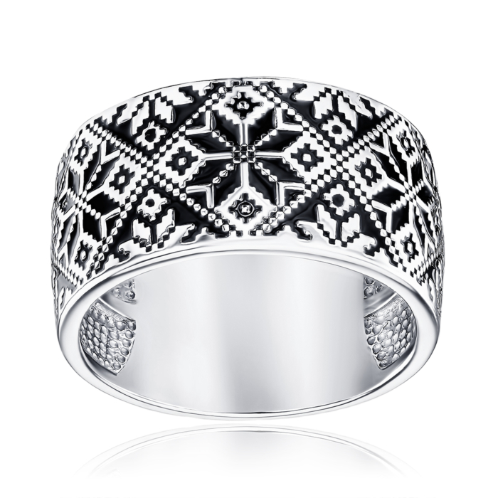 Срібна каблучка з чорною емаллю с00776/ч