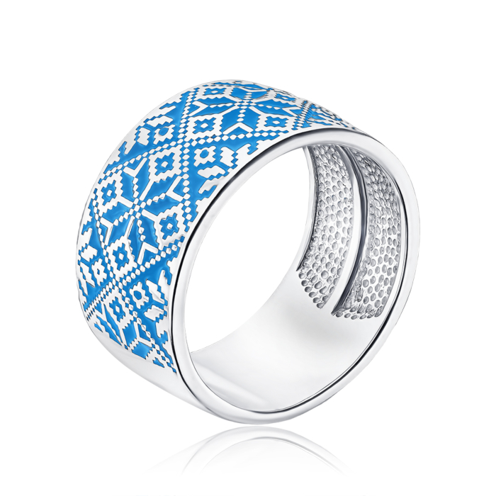 Срібна каблучка з блакитною емаллю с00776/с