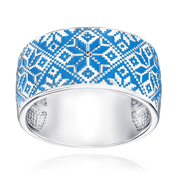 Срібна каблучка з блакитною емаллю с00776/с