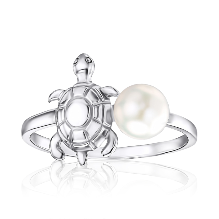 Срібна каблучка черепаха з перлиною 00829/12/1/945