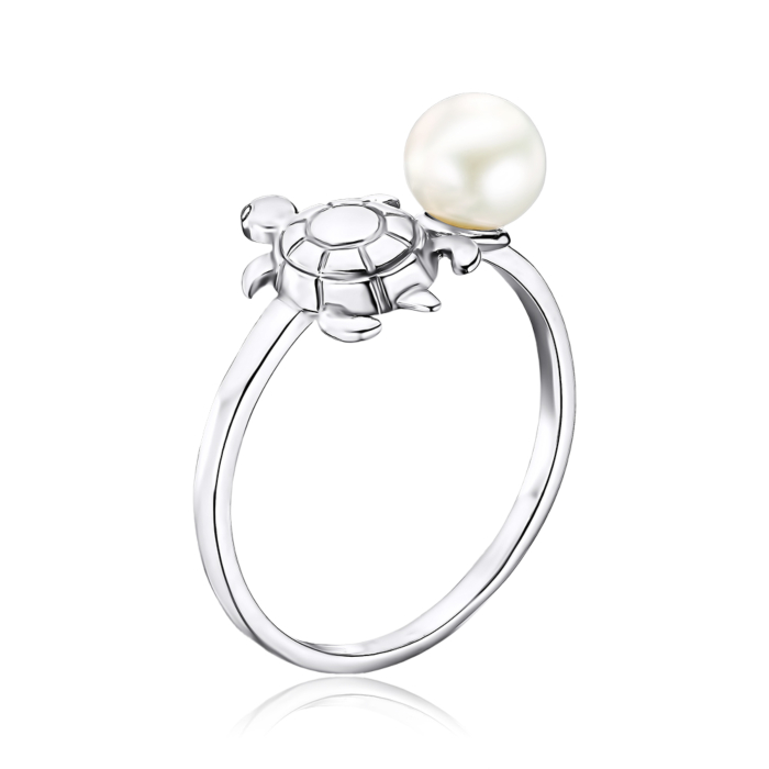 Срібна каблучка черепаха з перлиною 00829/12/1/945