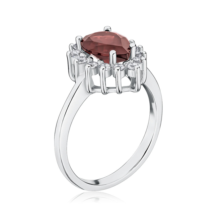 Срібна каблучка з гранатом та фіанітами. Артикул 00834/12/1/16159