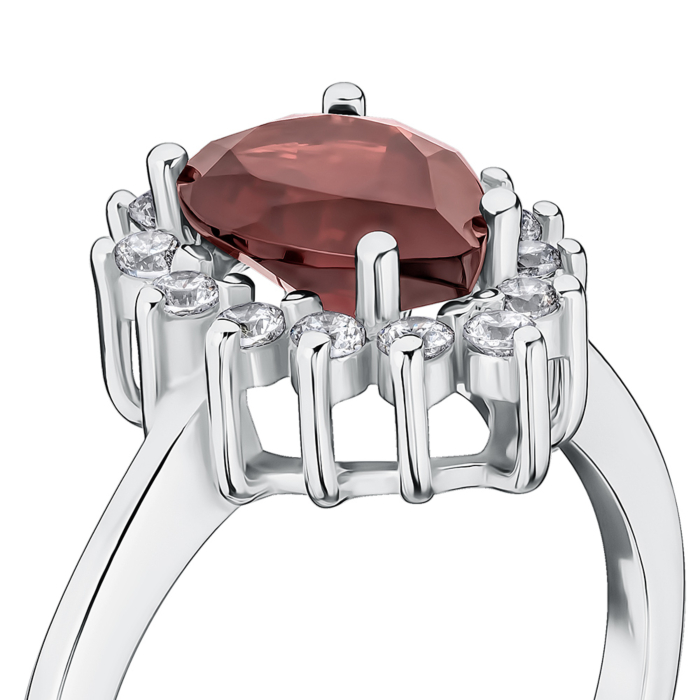 Срібна каблучка з гранатом та фіанітами. Артикул 00834/12/1/16159