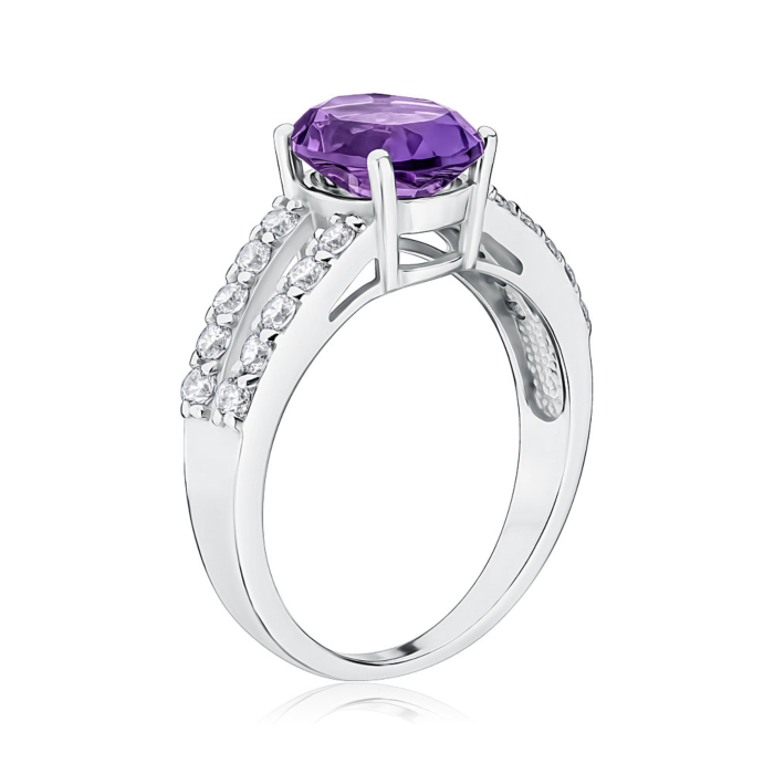 Срібна каблучка з аметистом та фіанітами 00835/12/1/5784