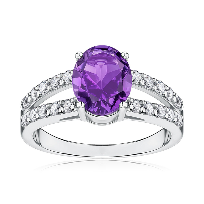 Срібна каблучка з аметистом та фіанітами 00835/12/1/5784