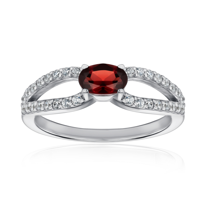 Срібна каблучка з гранатом та фіанітами. Артикул 00842/12/1/5007