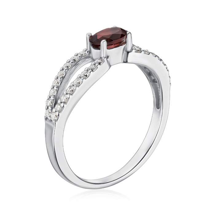 Срібна каблучка з гранатом та фіанітами. Артикул 00842/12/1/5007