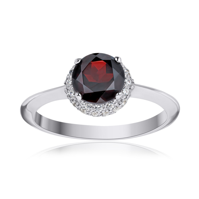 Срібна каблучка з гранатом та фіанітами 00843/12/1/5093