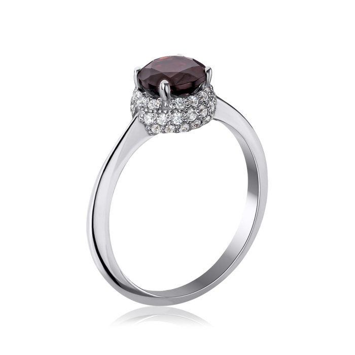 Срібна каблучка з гранатом та фіанітами 00843/12/1/5093