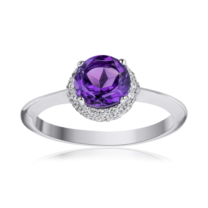 Серебряное кольцо с аметистом и фианитами 00843/12/1/5518