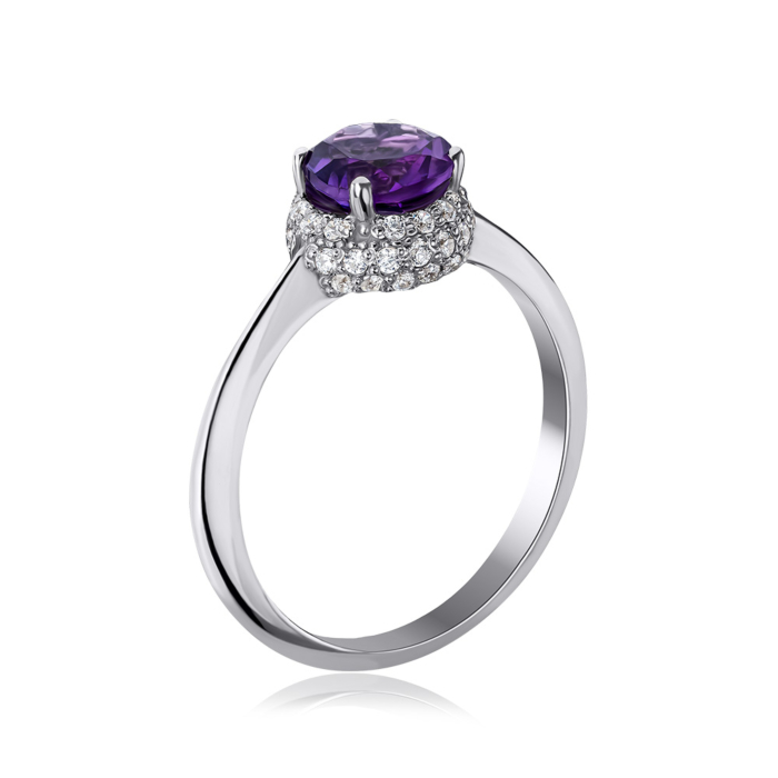 Серебряное кольцо с аметистом и фианитами 00843/12/1/5518