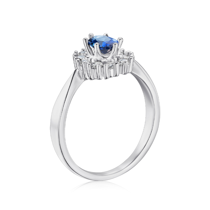 Серебряное кольцо с искусственным сапфиром и фианитами 00844/12/1/1109