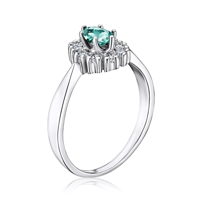 Серебряное кольцо с искусственным кварцем и фианитами. Артикул 00844/12/1/21307