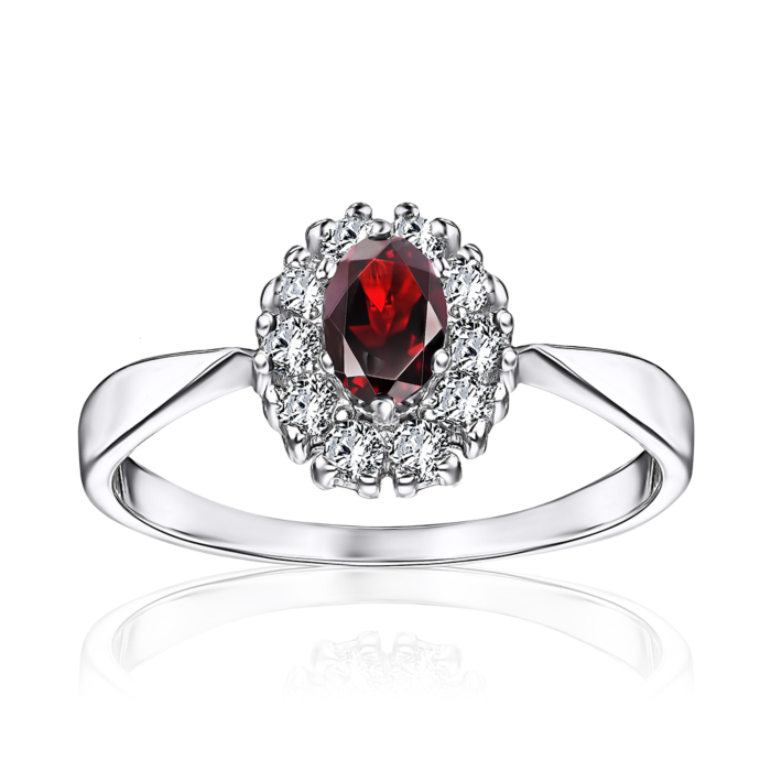 Серебряное кольцо с гранатом и фианитами. Артикул 00844/12/1/5015