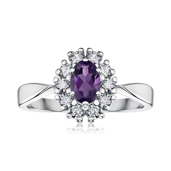 Срібна каблучка з аметистом та фіанітами. Артикул 00844/12/1/5903