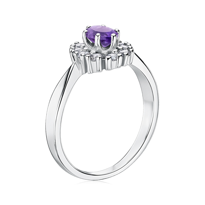 Срібна каблучка з аметистом та фіанітами. Артикул 00844/12/1/5903