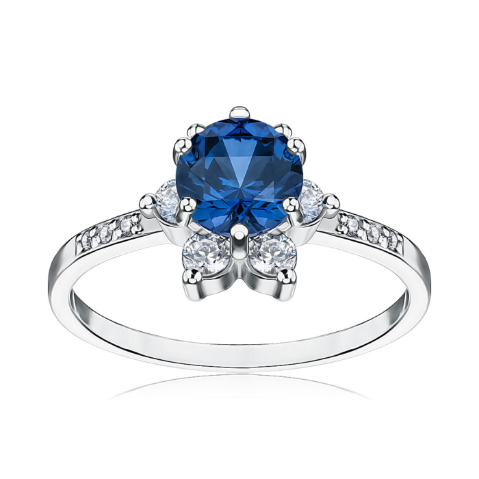 Серебряное кольцо с искусственным сапфиром и фианитами 00847/12/1/21286