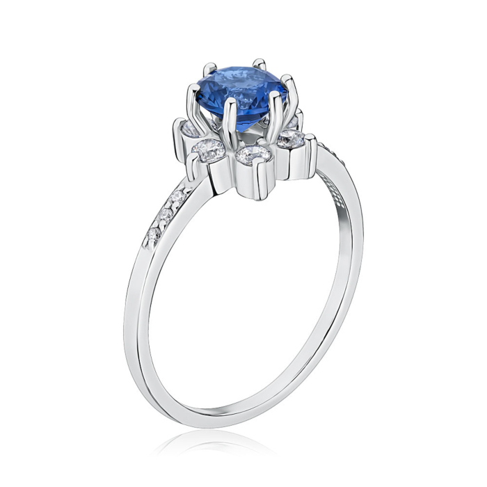 Серебряное кольцо с искусственным сапфиром и фианитами 00847/12/1/21286