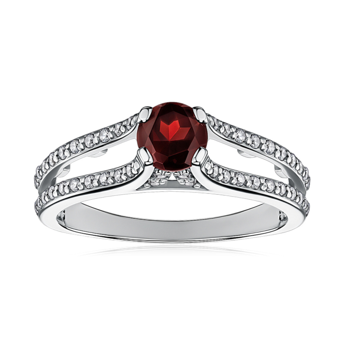 Срібна каблучка з гранатом та фіанітами. Артикул 00854/12/1/5291